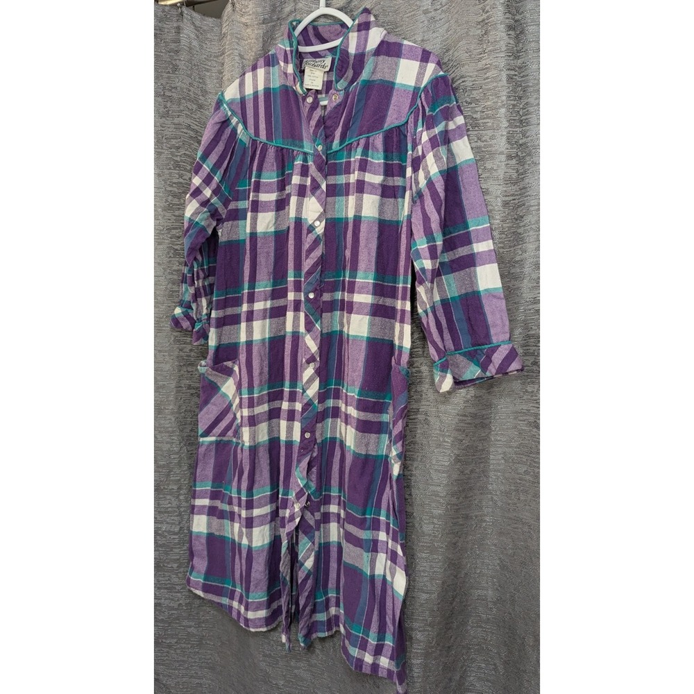 Anthony Richards Pearl Snap Moo Moo Housecoat Purple/Teal 3/4 Slv Pocket Flannel